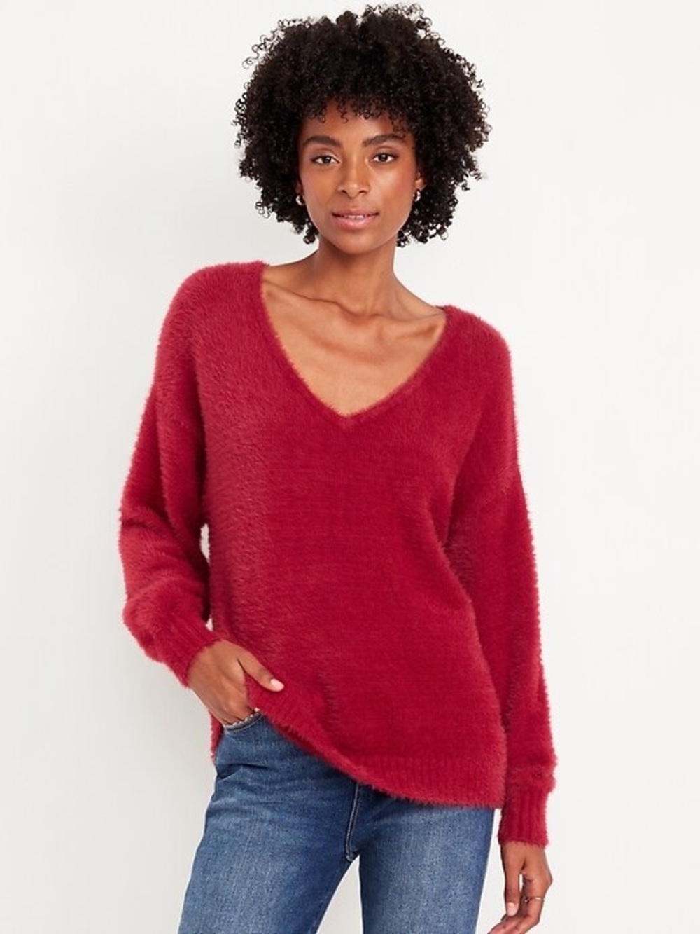 Old Navy Eyelash V-Neck Crimson Sweater
